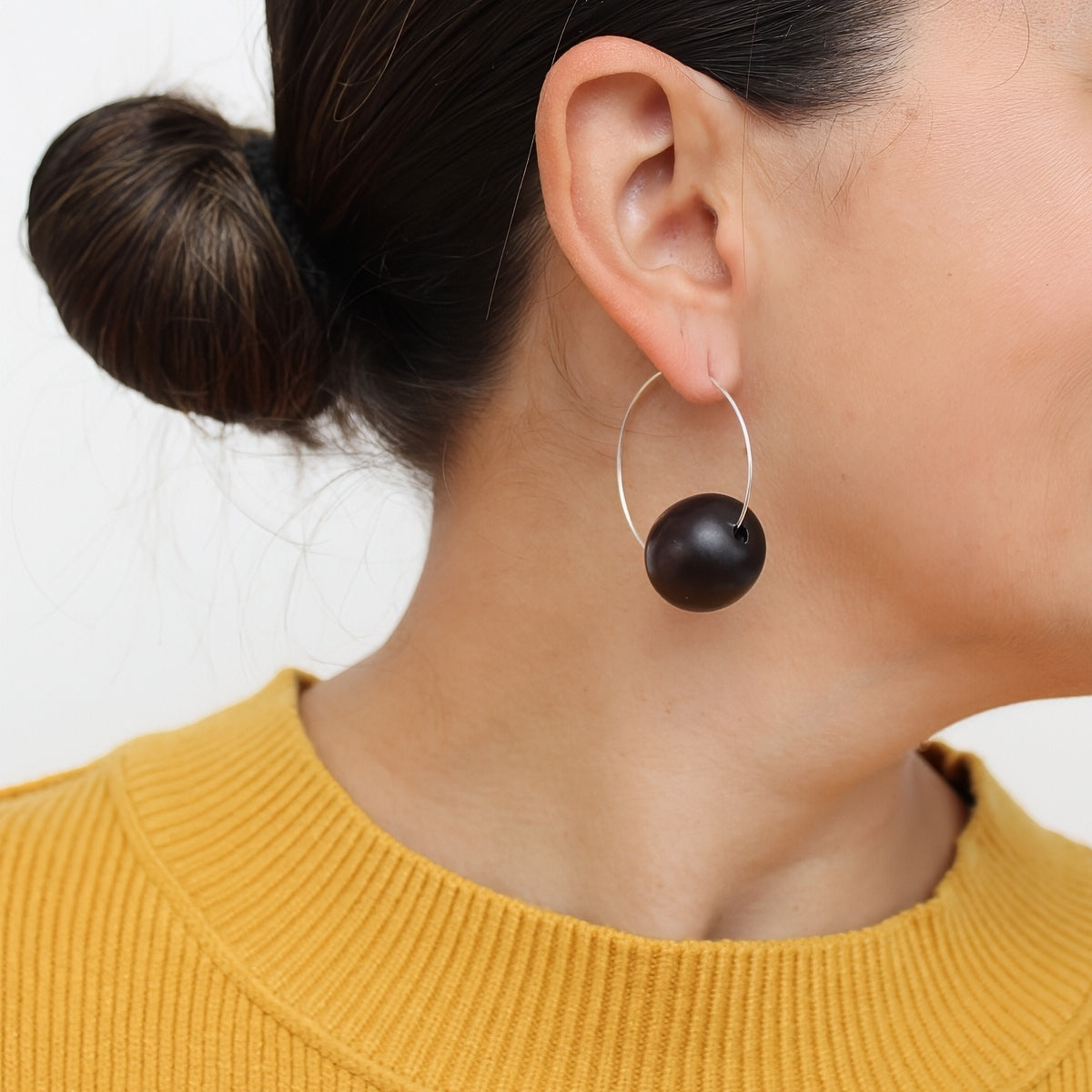 Brown Ball Hoop Dangle Earring - Sylca Designs - Chunky Jewelry