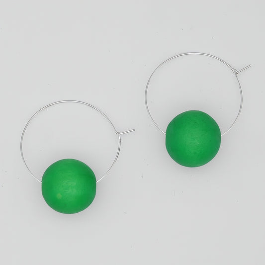 Green Ball Hoop Dangle Earring - Sylca Designs - Chunky Jewelry