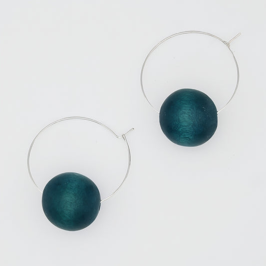 Teal Ball Hoop Dangle Earring - Sylca Designs - Chunky Jewelry