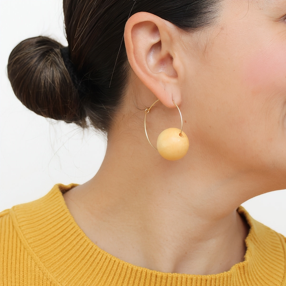 Yellow Ball Hoop Dangle Earring - Sylca Designs - Chunky Jewelry