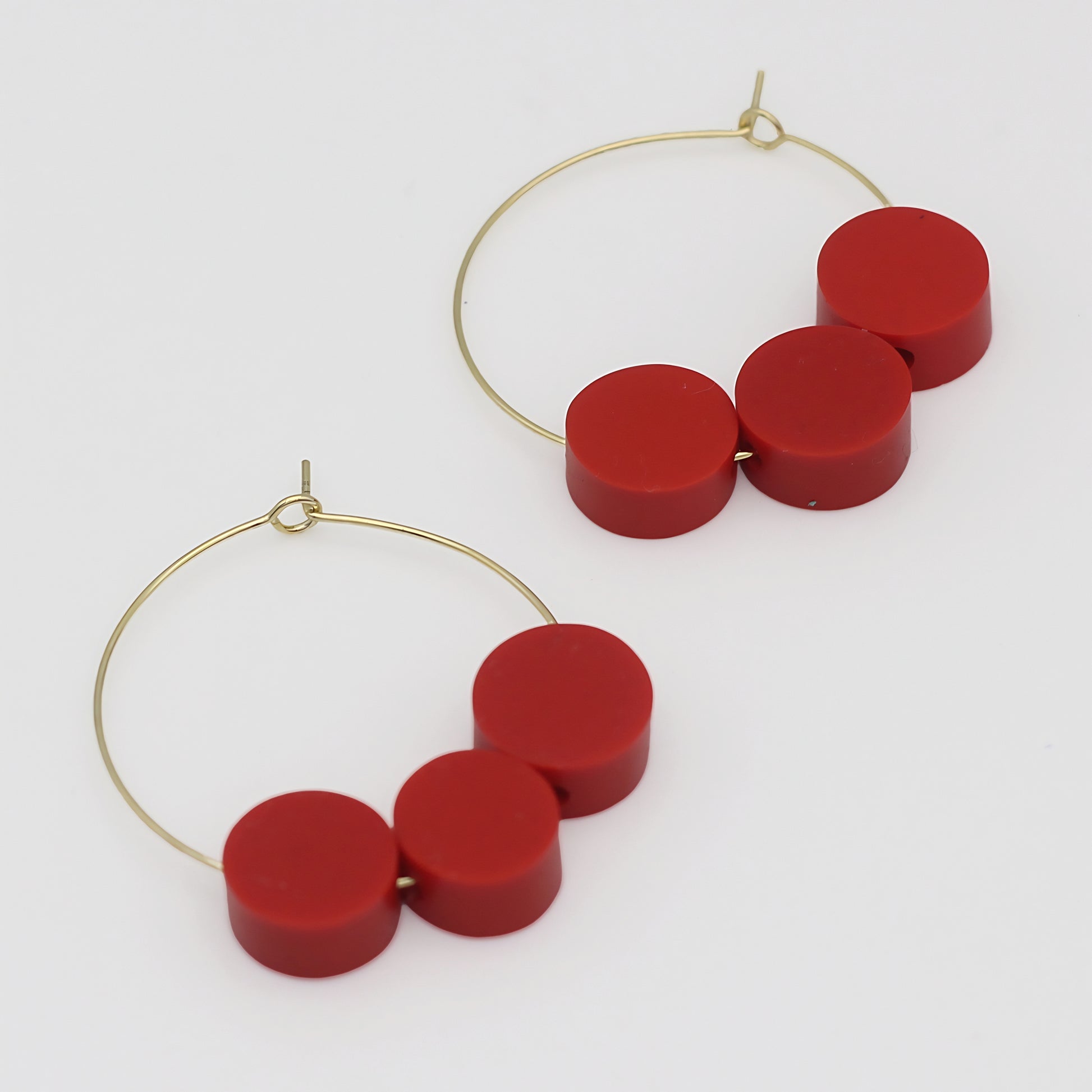 Red Dot Hoop Dangle Earring - Sylca Designs - Chunky Jewelry