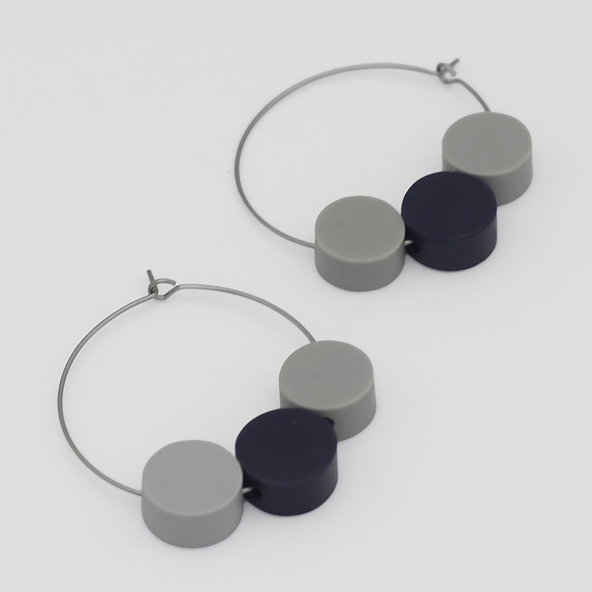 Gray and Blue Dot Hoop Dangle Earring - Sylca Designs - Chunky Jewelry