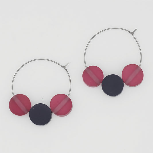 Fuchsia Dot Hoop Dangle Earring - Sylca Designs - Chunky Jewelry
