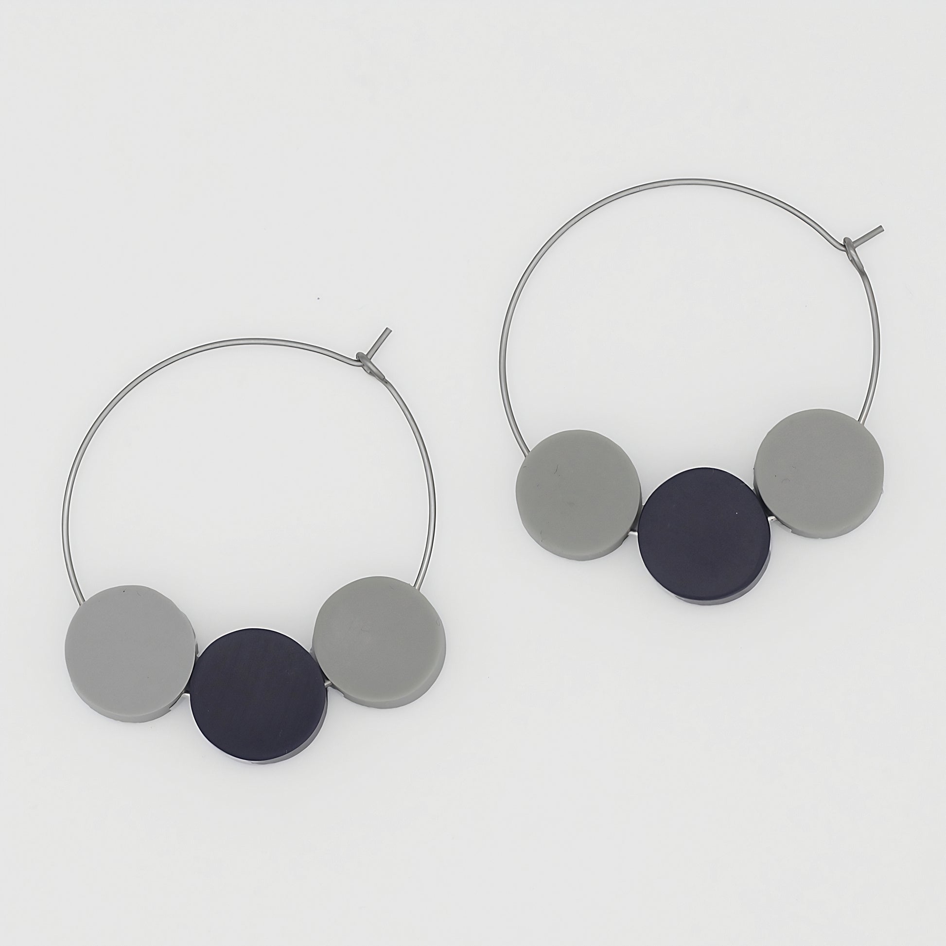 Gray and Blue Dot Hoop Dangle Earring - Sylca Designs - Chunky Jewelry