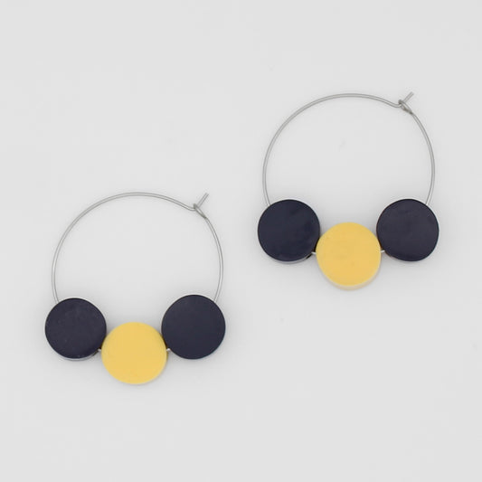 Blue and Yellow Dot Hoop Dangle Earring - Sylca Designs - Chunky Jewelry