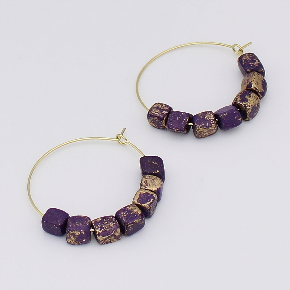 Square Purple and Gold Hoop Dangle Earring - Sylca Designs - Chunky Jewelry