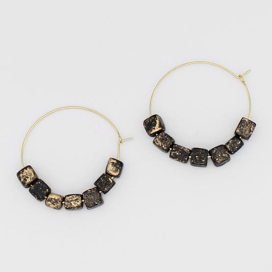 Square Black and Gold Hoop Dangle Earring - Sylca Designs - Chunky Jewelry