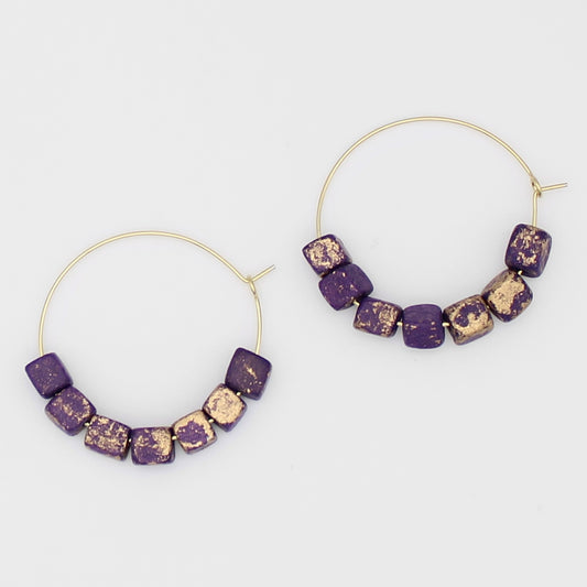 Square Purple and Gold Hoop Dangle Earring - Sylca Designs - Chunky Jewelry