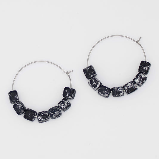 Square Black and Silver Hoop Dangle Earring - Sylca Designs - Chunky Jewelry