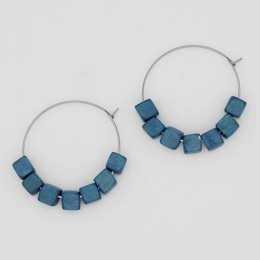 Blue Cubist Hoop Earring - Sylca Designs - Chunky Jewelry