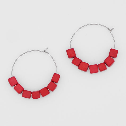Red Cubist Hoop Earring - Sylca Designs - Chunky Jewelry