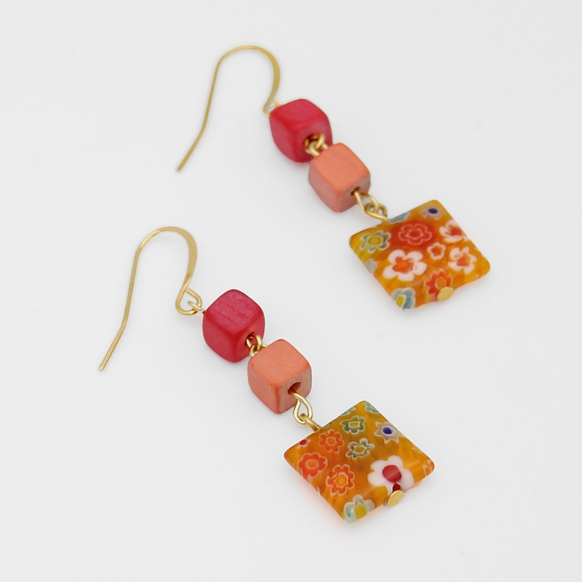 Peach Floral Drop Earring - Sylca Designs - Chunky Jewelry