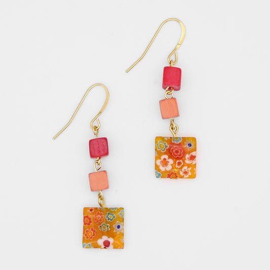 Peach Floral Drop Earring - Sylca Designs - Chunky Jewelry