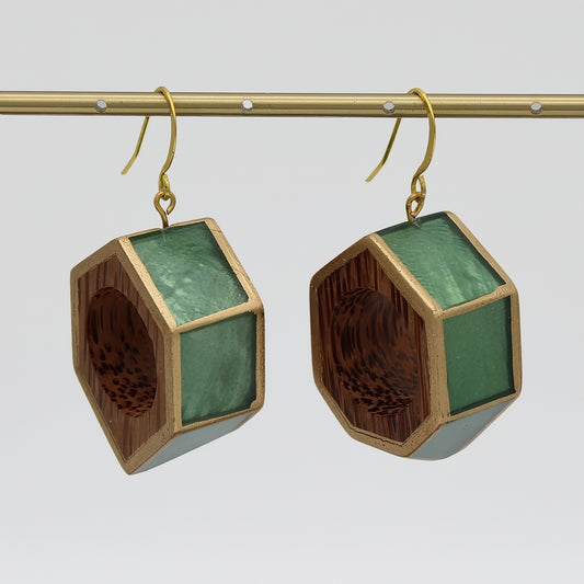 Green Geometric Geoblend Dangle Earring - Sylca Designs - Chunky Jewelry