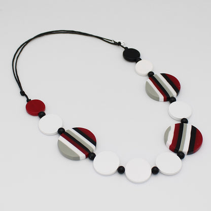 Striped Red White and Black Statement Necklace