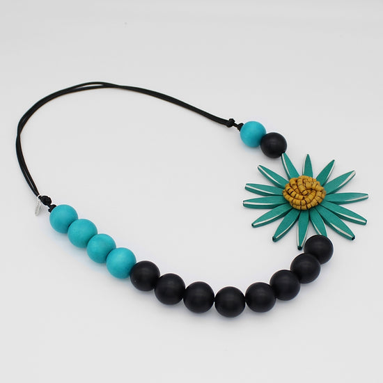 Chunky Teal Flower Statement Necklace - Sylca Designs - Chunky Jewelry