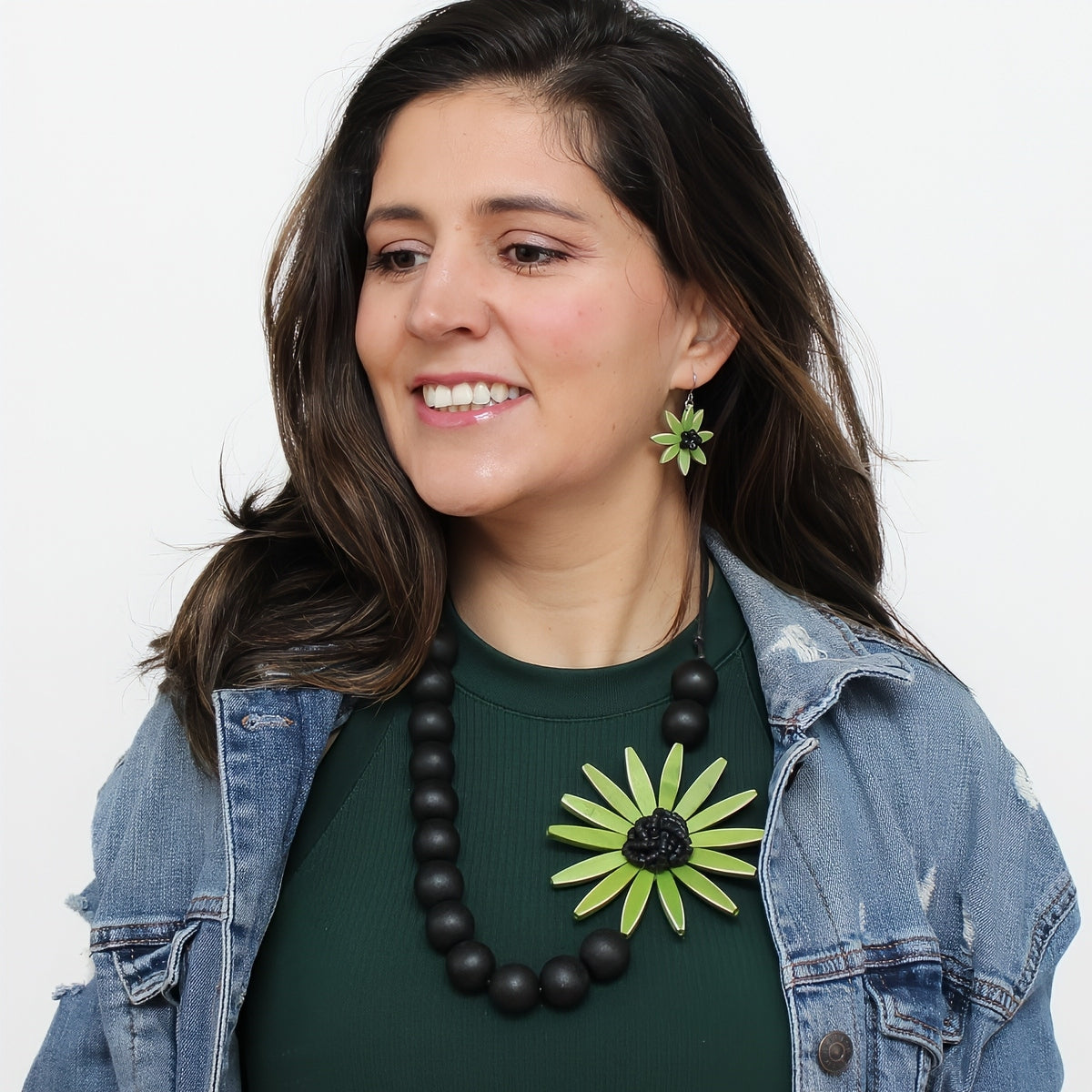 Chunky Green Flower Statement Necklace - Sylca Designs - Chunky Jewelry