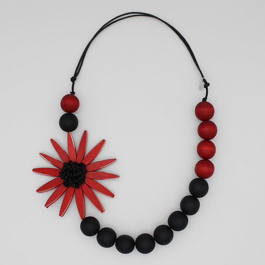 Chunky Red Flower Statement Necklace - Sylca Designs - Chunky Jewelry