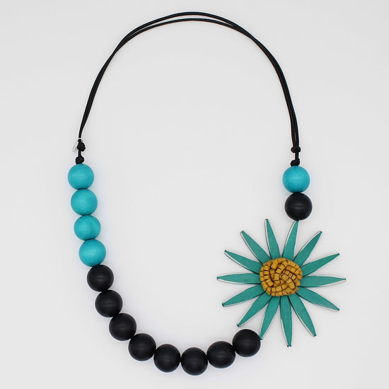 Chunky Teal Flower Statement Necklace - Sylca Designs - Chunky Jewelry