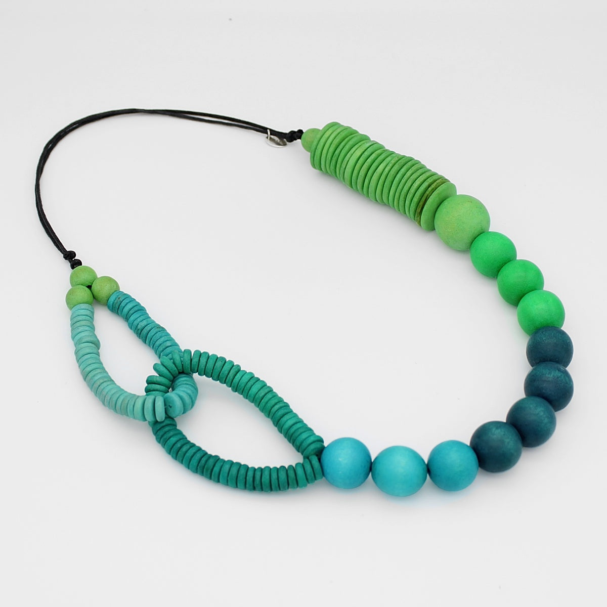 Blue and Green Wood Link Necklace