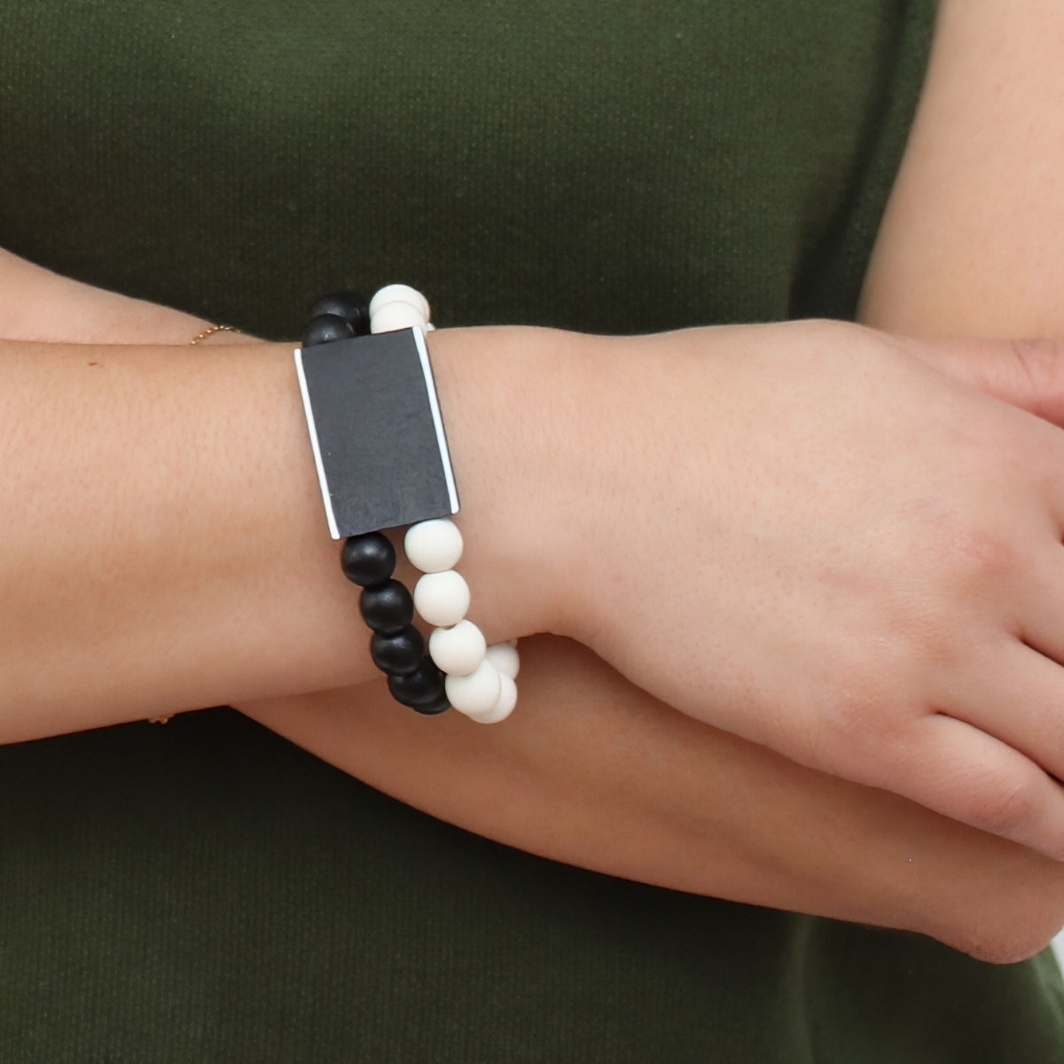 Black Bar and Bead Bracelet - Sylca Designs - Chunky Jewelry