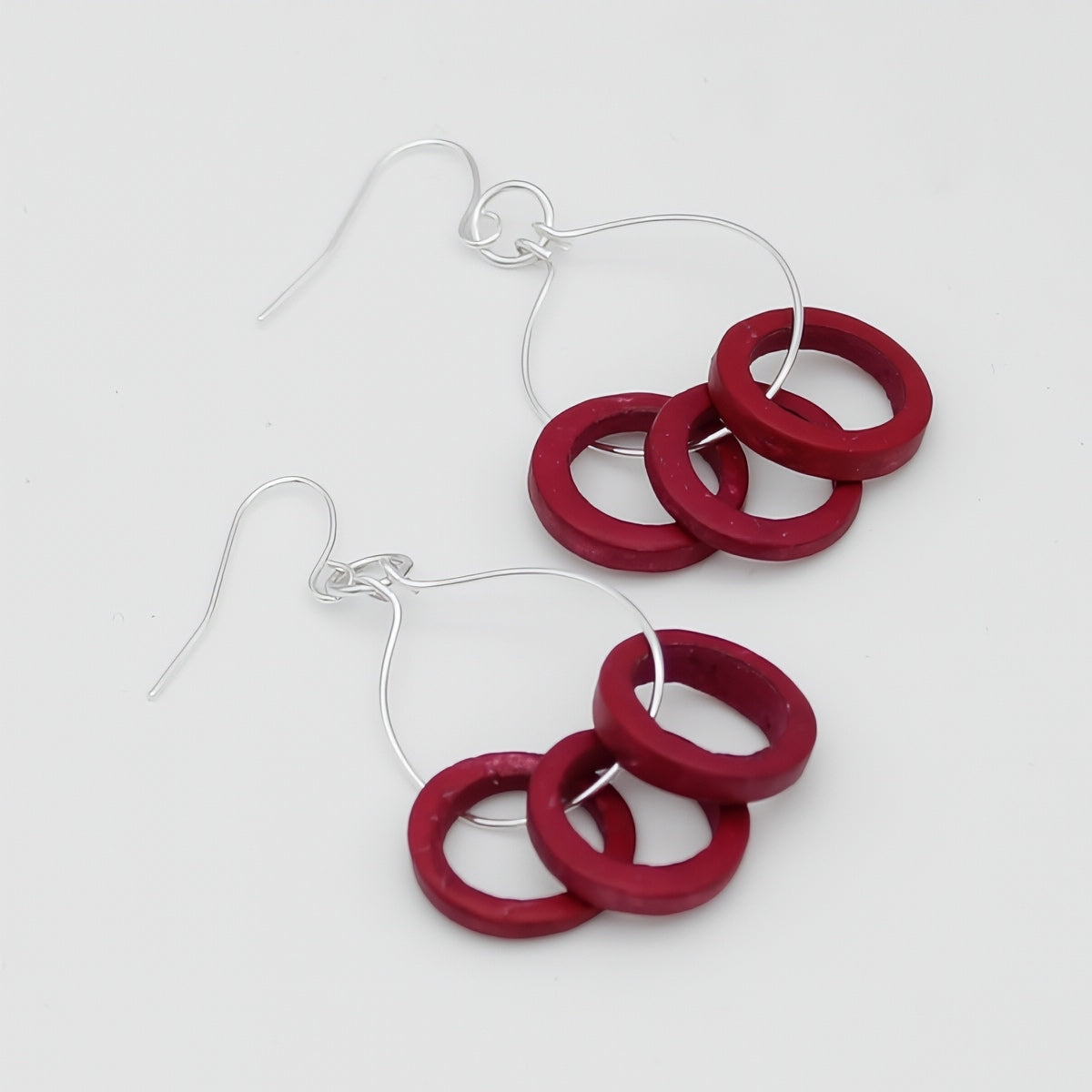 Three Ring Red Noa Dangle Earrings - Sylca Designs - Chunky Jewelry