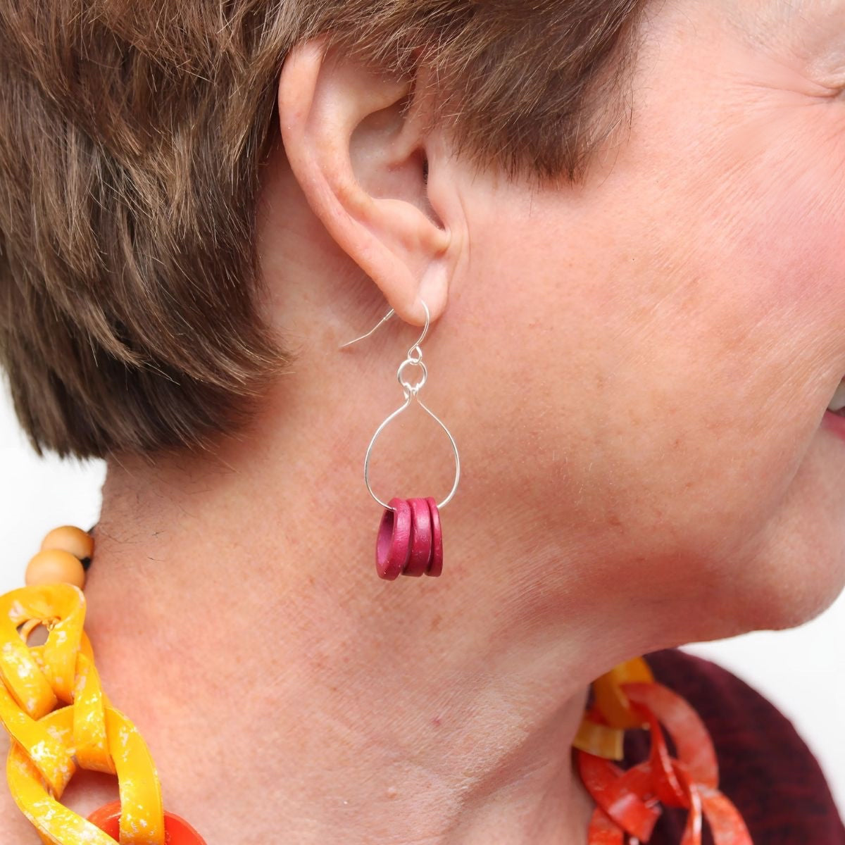 Three Ring Red Noa Dangle Earrings - Sylca Designs - Chunky Jewelry