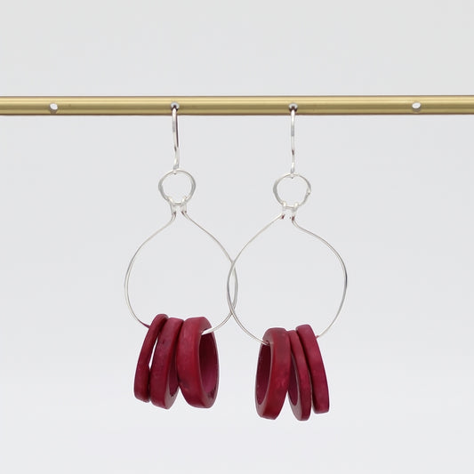 Three Ring Red Noa Dangle Earrings - Sylca Designs - Chunky Jewelry