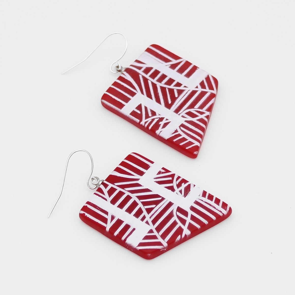 Reva Red and White Painted Grid Earrings - Sylca Designs - Chunky Jewelry
