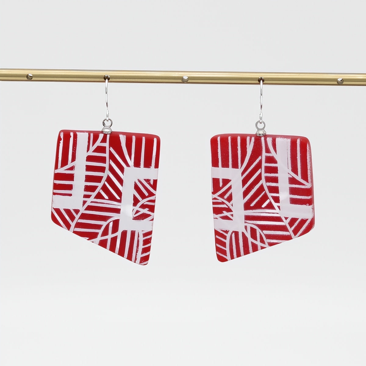 Reva Red and White Painted Grid Earrings - Sylca Designs - Chunky Jewelry