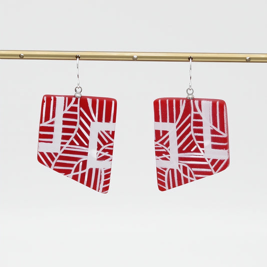 Reva Red and White Painted Grid Earrings - Sylca Designs - Chunky Jewelry