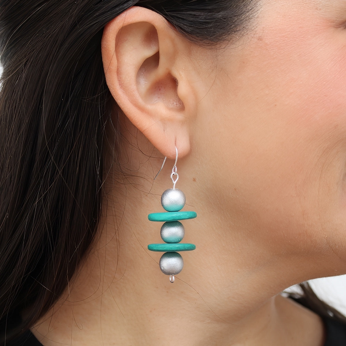 Silver and Teal Contemporary Earring - Sylca Designs - Chunky Jewelry