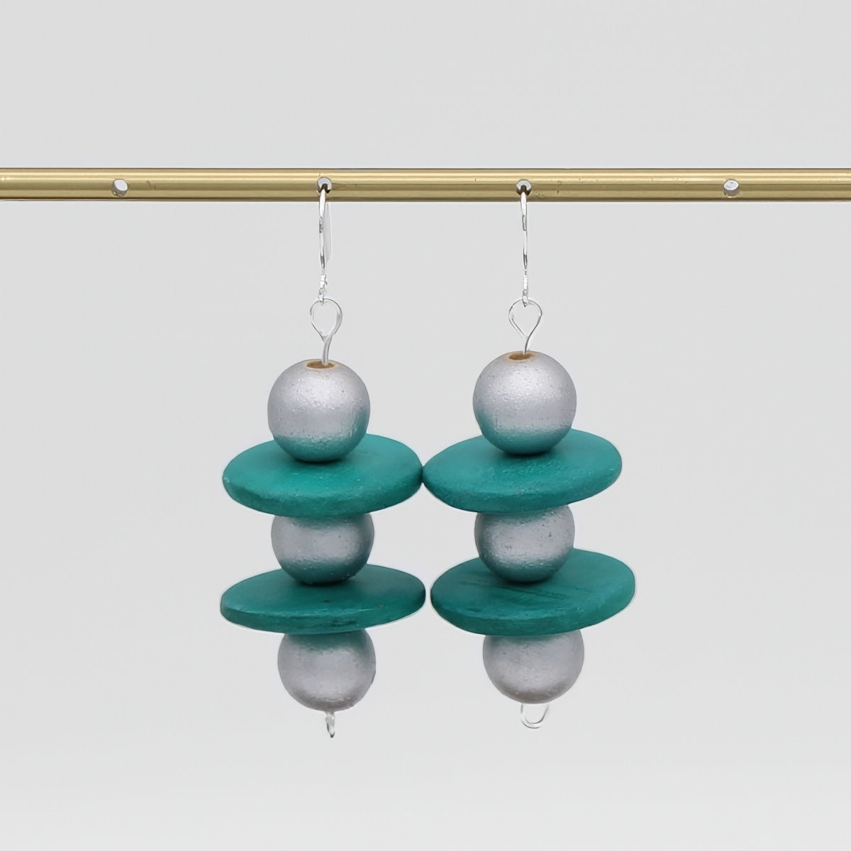 Silver and Teal Contemporary Earring - Sylca Designs - Chunky Jewelry