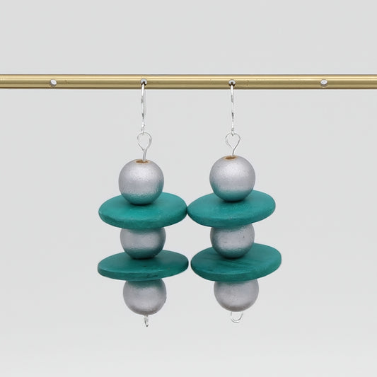 Silver and Teal Contemporary Earring - Sylca Designs - Chunky Jewelry
