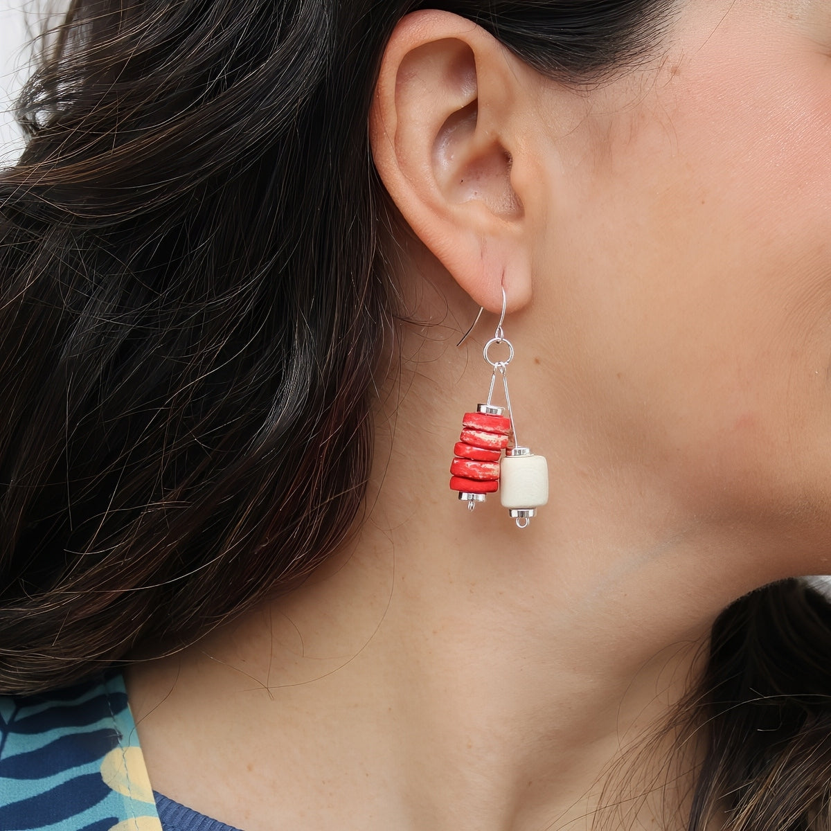 Red Duel Drop Earring - Sylca Designs - Chunky Jewelry