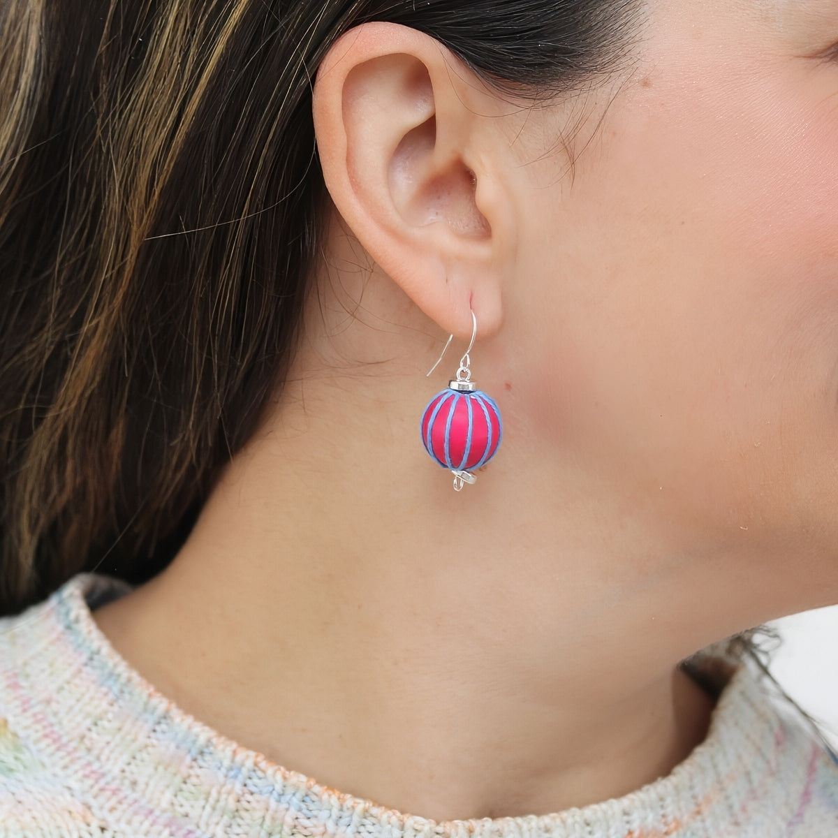Pink Thread Wrapped Earring - Sylca Designs - Chunky Jewelry