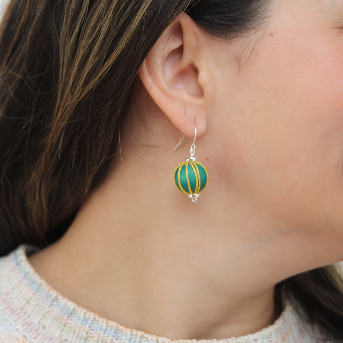 Emerald Thread Wrapped Earring - Sylca Designs - Chunky Jewelry
