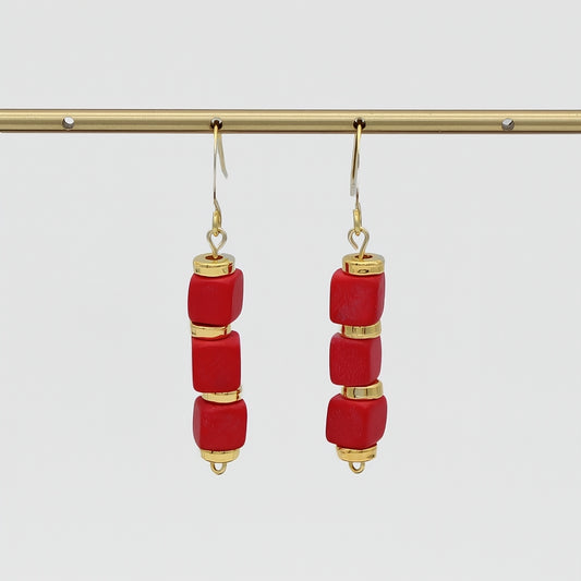 Red Zuba Cube Earring - Sylca Designs - Chunky Jewelry
