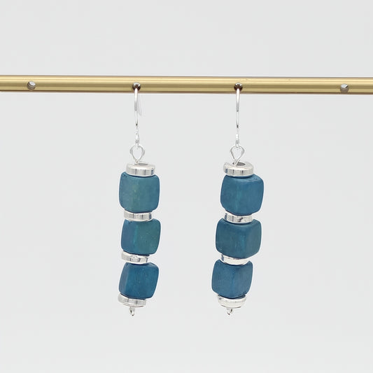 Blue Zuba Cube Earring - Sylca Designs - Chunky Jewelry