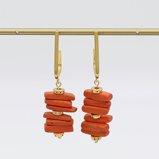 Orange Stacked Drop Earrings - Sylca Designs - Chunky Jewelry