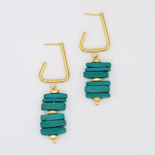 Teal Stacked Drop Earrings - Sylca Designs - Chunky Jewelry