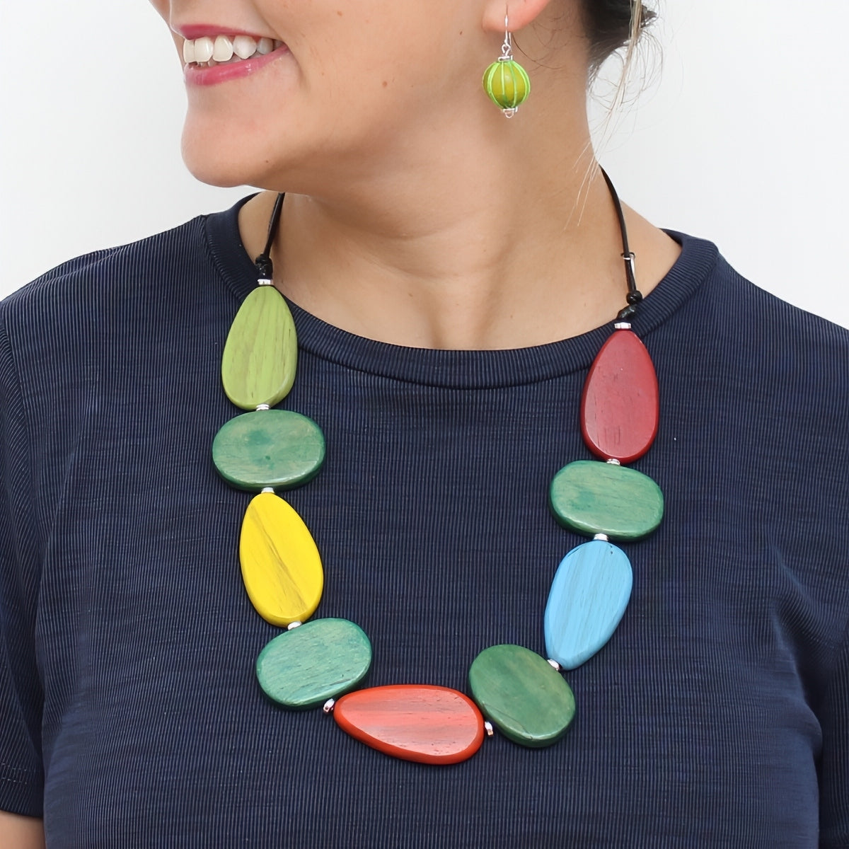 Multi Color Mirelle Wood Statement Necklace - Sylca Designs - Chunky Jewelry