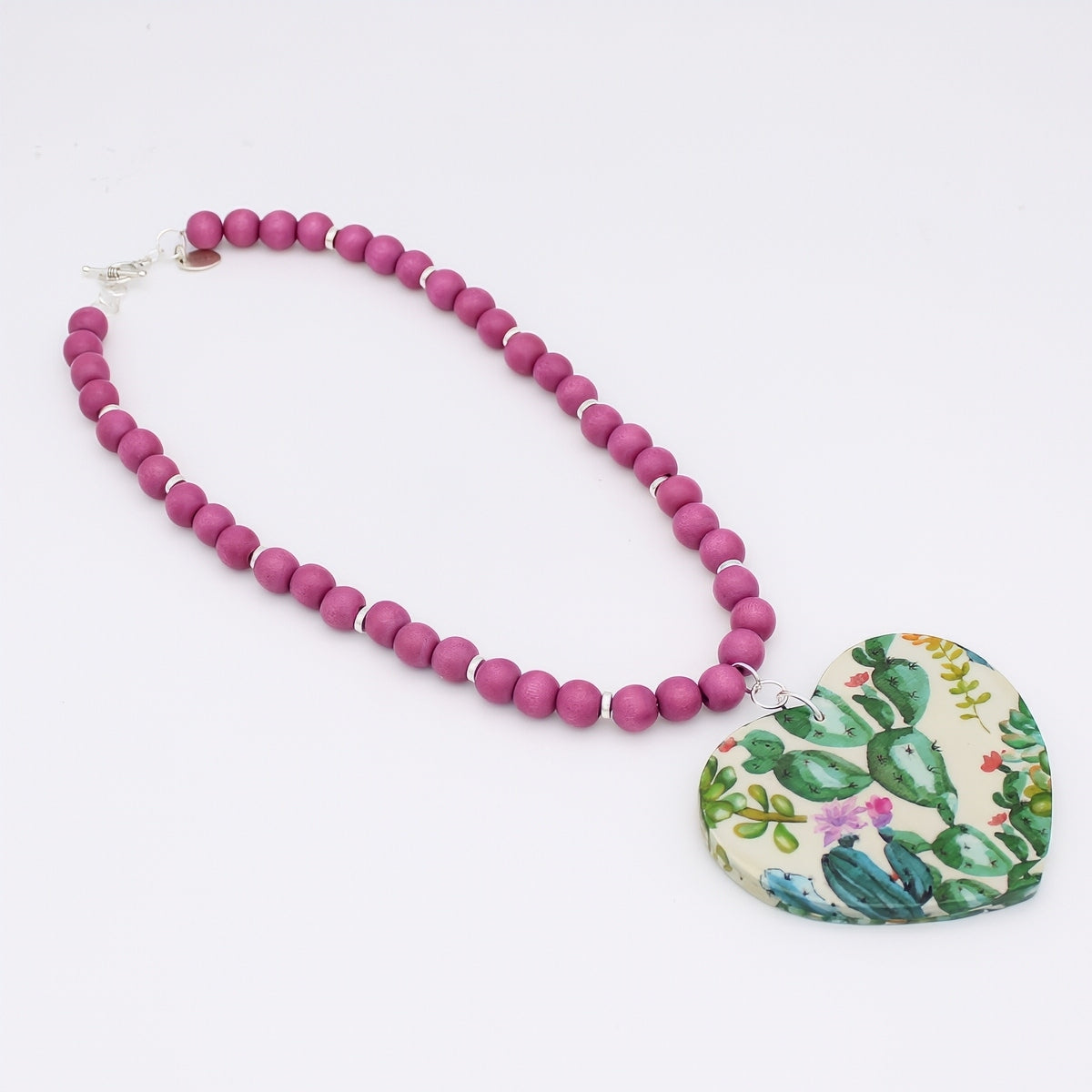 Cactus Decoupage Heart Necklace - Sylca Designs - Artsy Chunky Jewelry