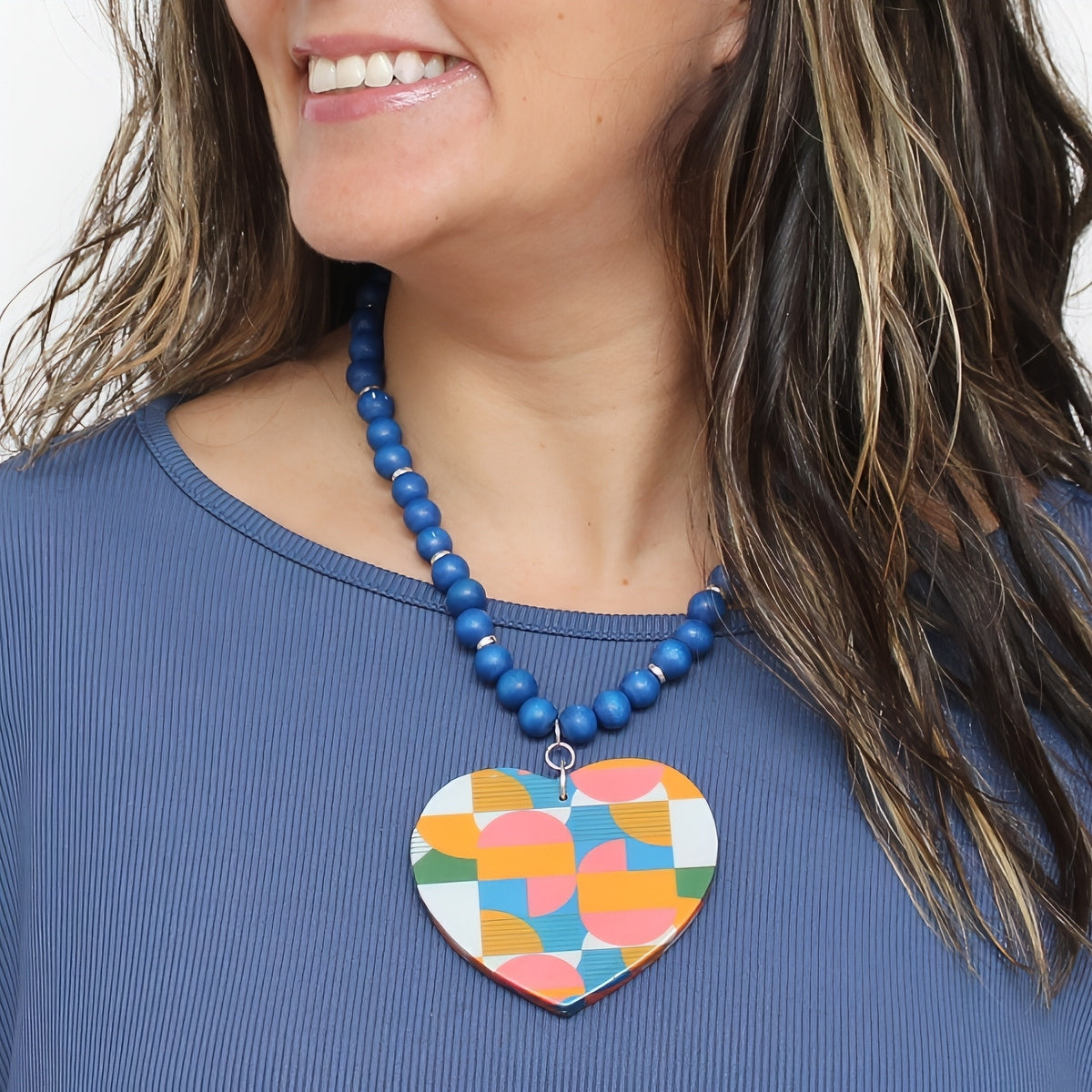 Geometric Decoupage Heart Necklace - Sylca Designs - Artsy Chunky Jewelry