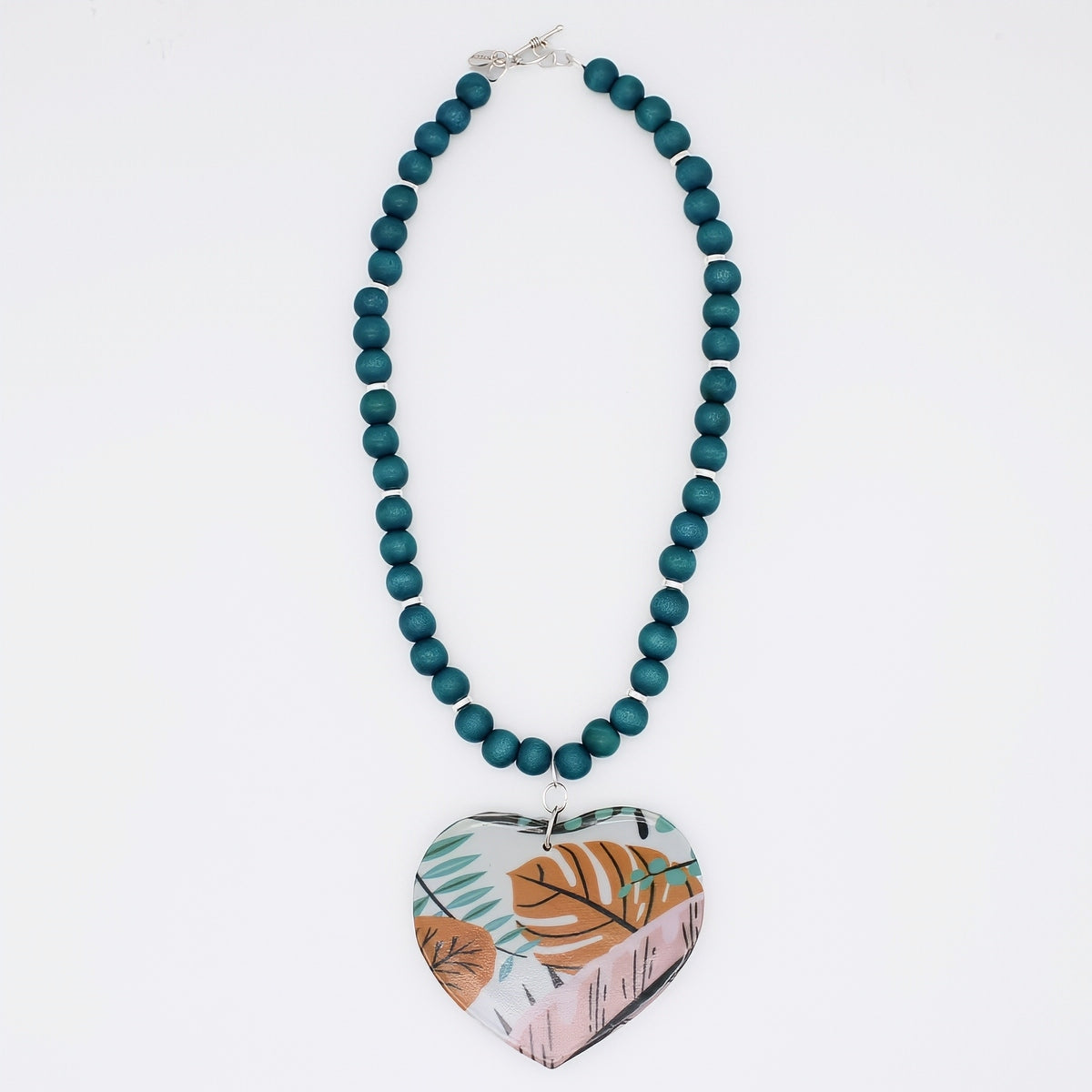 Tropical Decoupage Heart Necklace - Sylca Designs - Artsy Chunky Jewelry