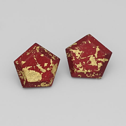 Red and Gold Hexagon Earrings