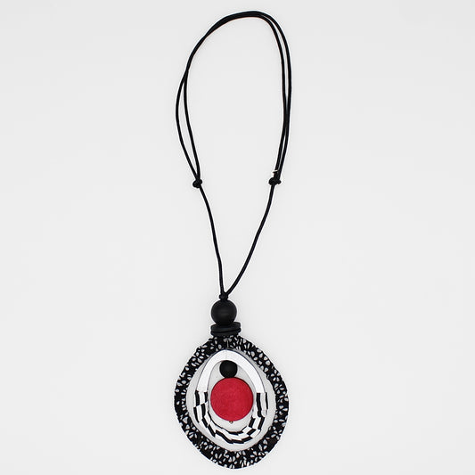 Black and Red Fabric Marina Pendant Necklace