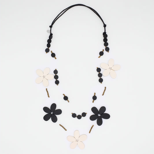 Black and White Floating Flower Necklace - Sylca Designs - Chunky Jewelry
