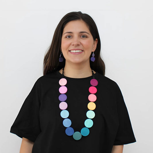 Wood Rainbow Bead Statement Necklace - Sylca Designs - Chunky Jewelry
