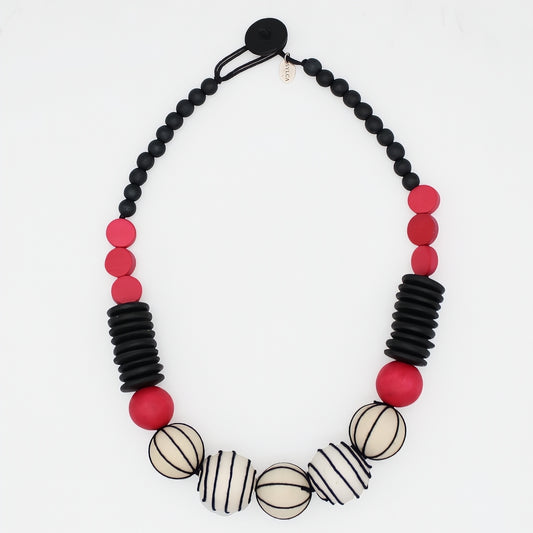 Red Maris Threaded Ball Statement Necklace